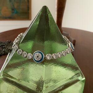 Silver-Tone Blue Enamel & Crystal evil eye Tennis Bracelet